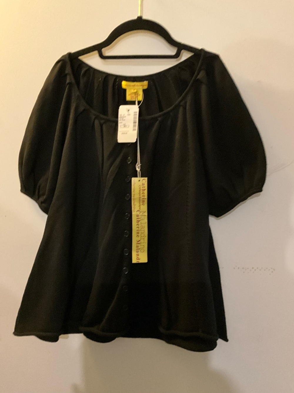 Catherine Malandrino Black Puff-Sleeve Button Front Cardi Top
